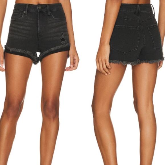 Good American Good Curve High Rise Frayed Cut-Off Jean Short Black089 Women 0/25 - Picture 1 of 5